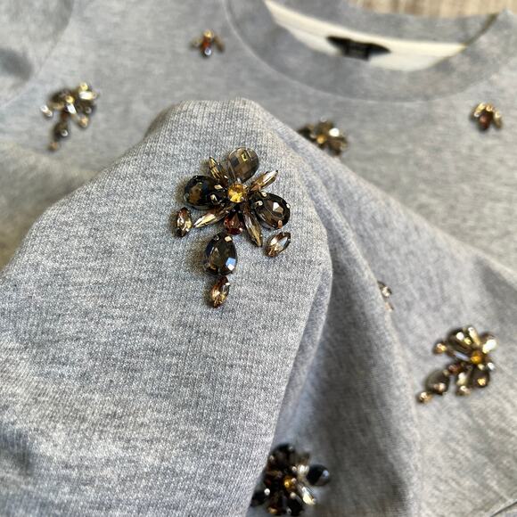 J Crew Women's Crystal Beaded Embellished Print Chandelier Gray Sweatshirt 2XS - Picture 7 of 11